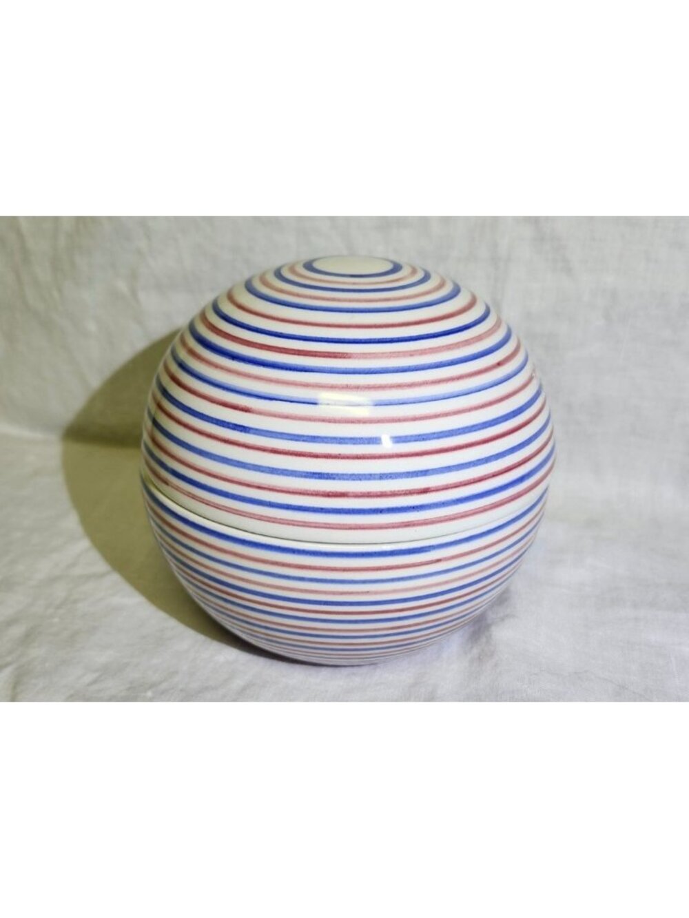Vintage MCM Raymor Bitossi Ceramic Sphere Lidded Orb Red White Blue